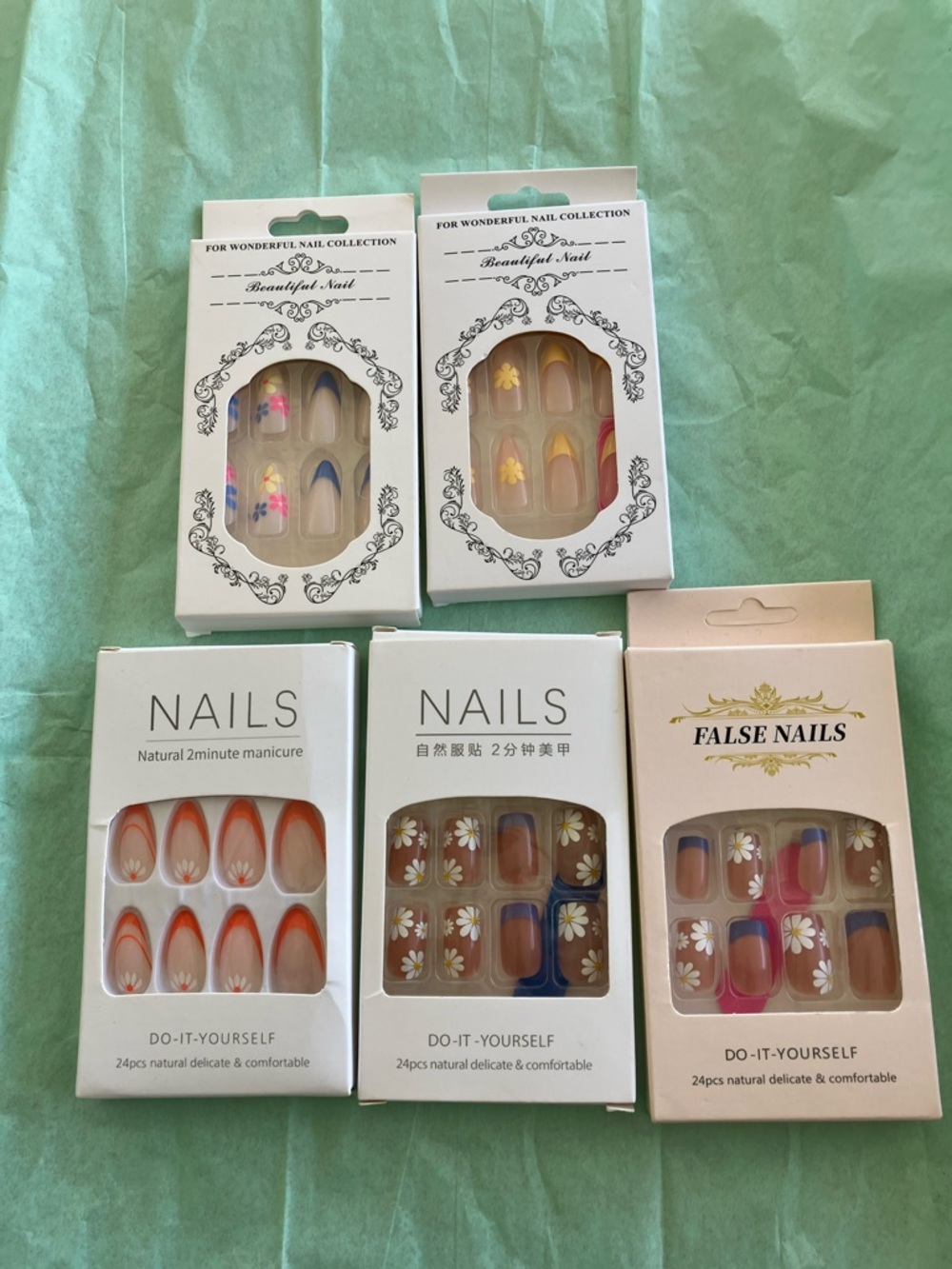 Assorted Floral & French Tip Press-On Nails - Multicolor - Unbranded